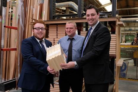 Ben Houchen visits apprentice James Williams (left), Dave Hennessey (centre) at Bridgeman IBC, a firm benefiting from the previous apprenticeship programme