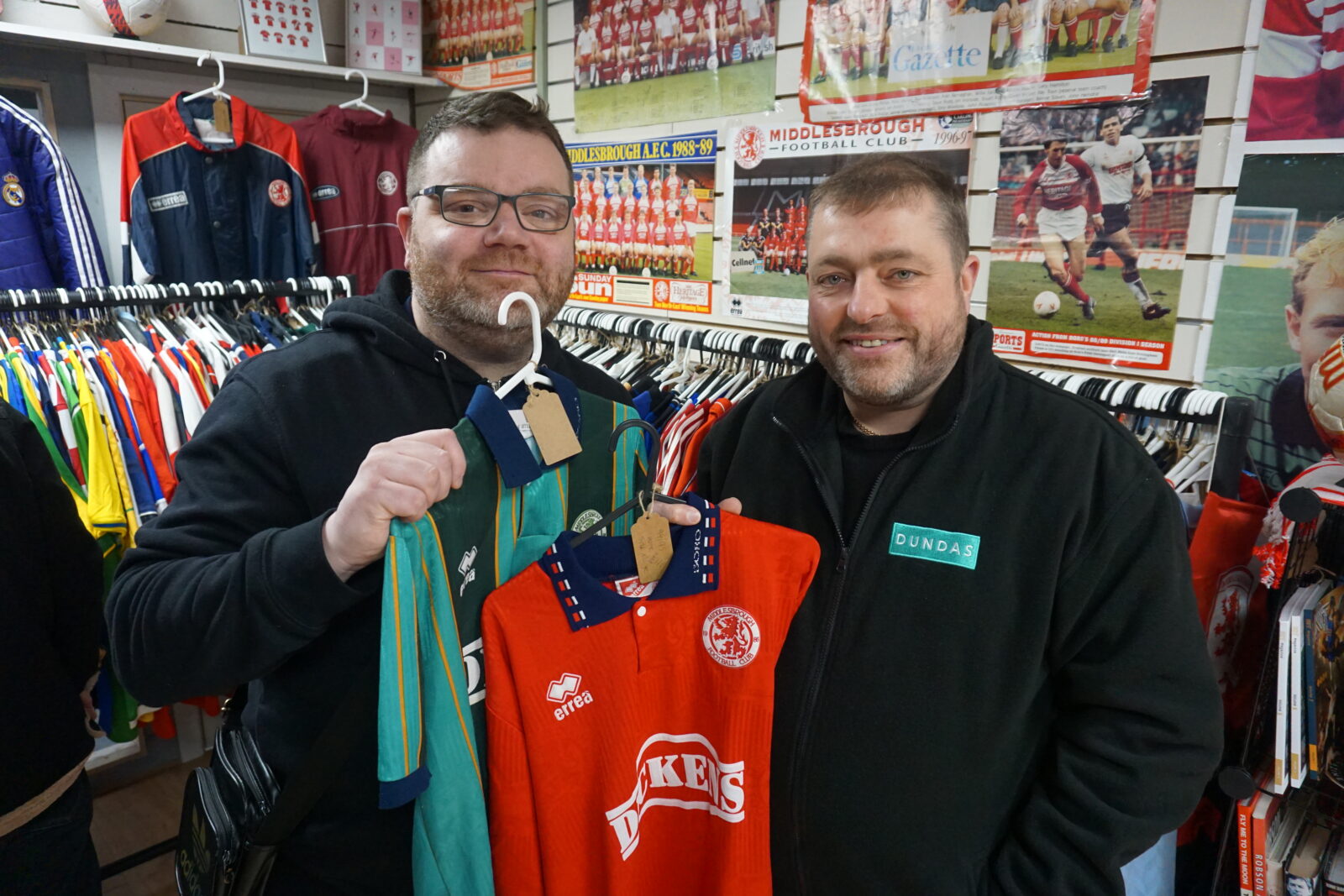 Mark Bythway of ASB Football Shirts and David Harris, Manager of the Dundas Indoor Market